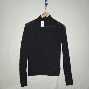 NWT Gap Black Pattered Knit Long Sleeve Mock Neck Sweater Size Small
